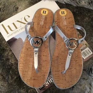 NWT Michael Kors Logo Silver Jelly Cork Sandals